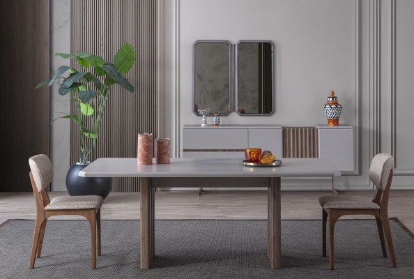 Iesszëmmer Set Iessgarnitur Grupp Dësch Still 8-tlg. Modern Miwwelen Iessgrupp