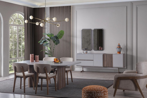 Iesszëmmer Set Iessgarnitur Grupp Dësch Still 8-tlg. Modern Miwwelen Iessgrupp