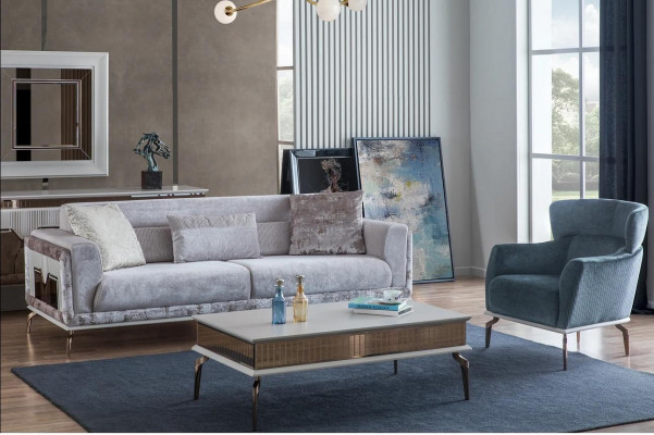 Wunnzëmmer Set Garnitur Grupp Ariichtung Sofa Canapéen Canapé Dësch 3tlg