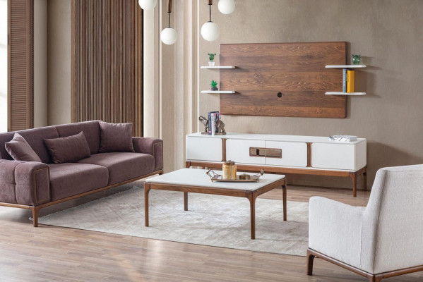 Stil Wohnzimmer Set Wunnwand 2-Teileg. Sideboard TV-Wandpaneel Wunnwänn