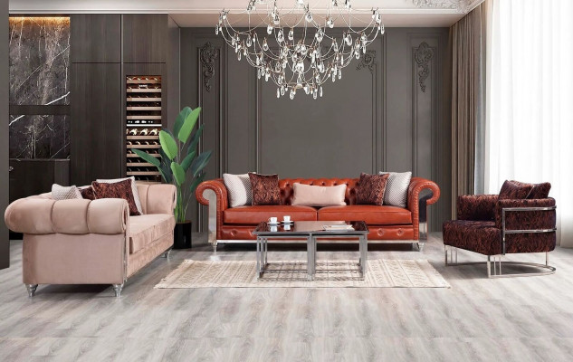 Chesterfield Sofa Garnitur Dräisëtzer Brong Couchgarnitur Polstersofa