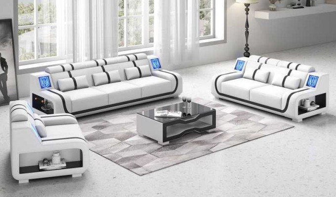 Wunnzëmmer Komplette Ledercouchs Couchgarnitur Sofagarnitur Braun 3tlg