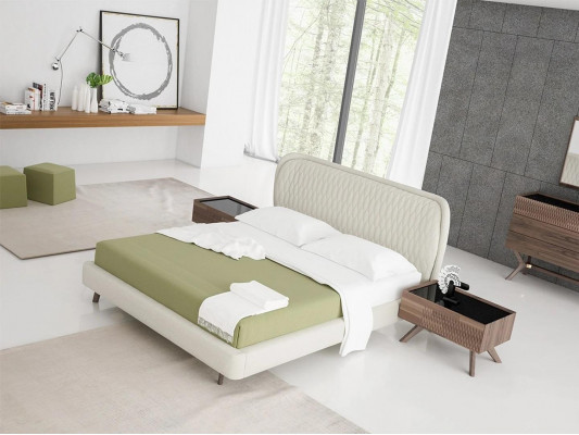 Schlofkummer Set 5tlg Luxus Duebel Bett 2x Nuetsdësch Luxus Kommode mat Spigel
