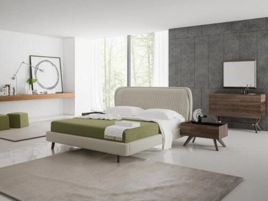 Schlofkummer Set 5tlg Luxus Duebel Bett 2x Nuetsdësch Luxus Kommode mat Spigel