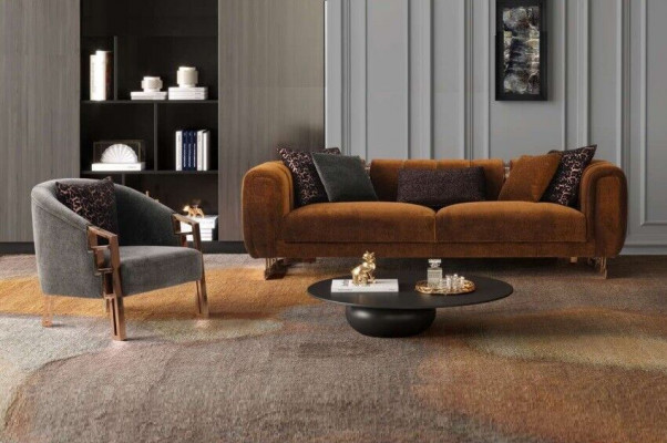 Canapé-Set Dräisëtzer Fotell Braun Stoffsofa-Set Komplett Sofa