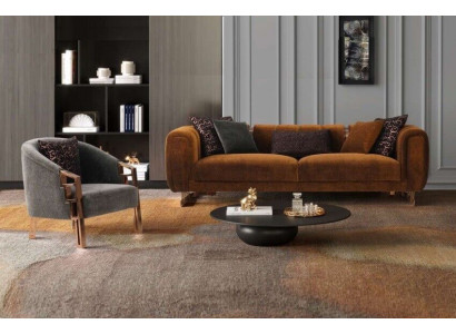 Canapé-Set Dräisëtzer Fotell Braun Stoffsofa-Set Komplett Sofa