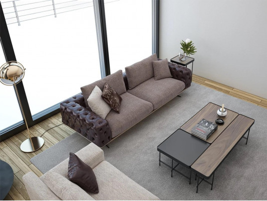Wunnzëmmer Set 2tlg Modern 2x Dräisëtzer Sofa Couch Polstermébel Luxus