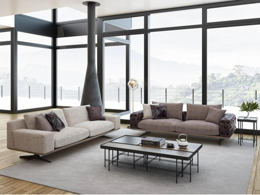 Wunnzëmmer Set 2tlg Modern 2x Dräisëtzer Sofa Couch Polstermébel Luxus