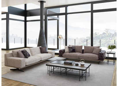 Wunnzëmmer Set 2tlg Modern 2x Dräisëtzer Sofa Couch Polstermébel Luxus