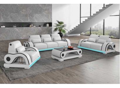 Canapé-Set Sofa-Set Luxus Komplett Wäiss Echtleder-Couch Modern Sofa