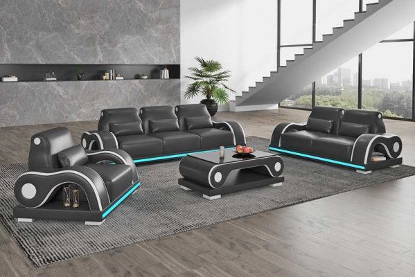 Canapé-Set Sofa-Set Luxus Komplett Wäiss Echtleder-Couch Modern Sofa