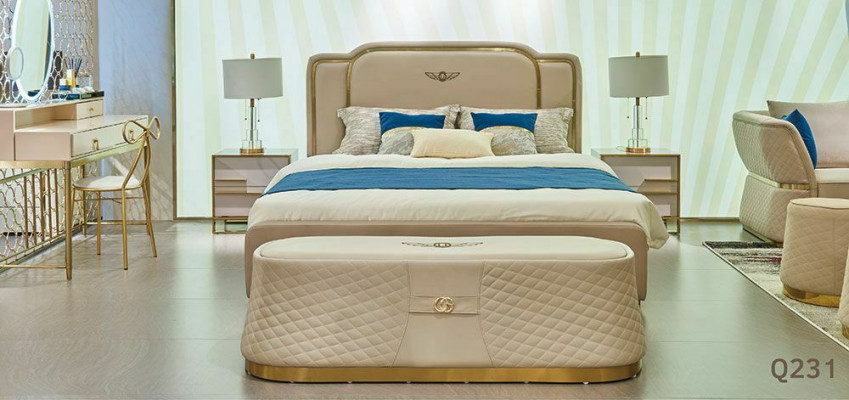 Bett Nuetsdësch Kommode 4 tlg. Schlofzëmmer Set Design Modern Luxus