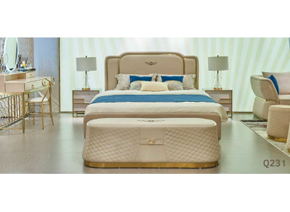 Bett Nuetsdësch Kommode 4 tlg. Schlofzëmmer Set Design Modern Luxus