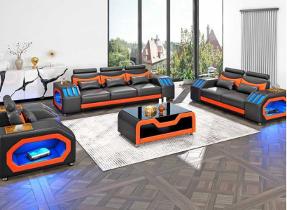 Sofagarnitur Zweisëtzer Liederstill Sesselen Dräisëtzer 3tlg Schwaarz Set