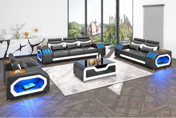 Sofagarnitur Zweisëtzer Liederstill Sesselen Dräisëtzer 3tlg Schwaarz Set