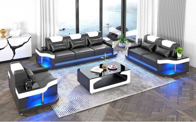 Canapé-Garnitur Sofa-Garnitur Lieder-Sofa Sofa Komplett 3-Teile Schwaarz Set