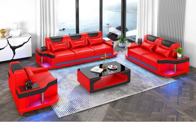 Canapé-Garnitur Sofa-Garnitur Lieder-Sofa Sofa Komplett 3-Teile Schwaarz Set