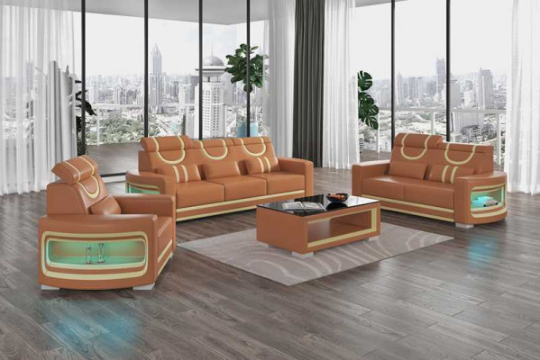 Sofa-Set Luxus Komplett Couch-Set Bruin Kënschtleeder Sofa 321