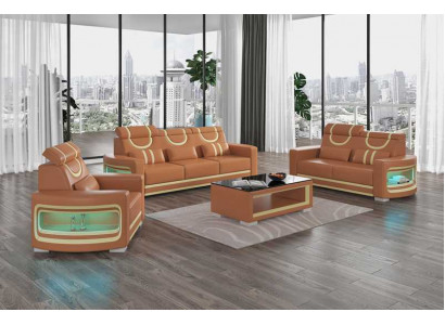 Sofa-Set Luxus Komplett Couch-Set Bruin Kënschtleeder Sofa 321