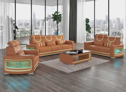 Sofa-Set Luxus Komplett Couch-Set Bruin Kënschtleeder Sofa 321