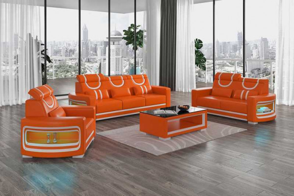 Sofa-Set Luxus Komplett Couch-Set Bruin Kënschtleeder Sofa 321