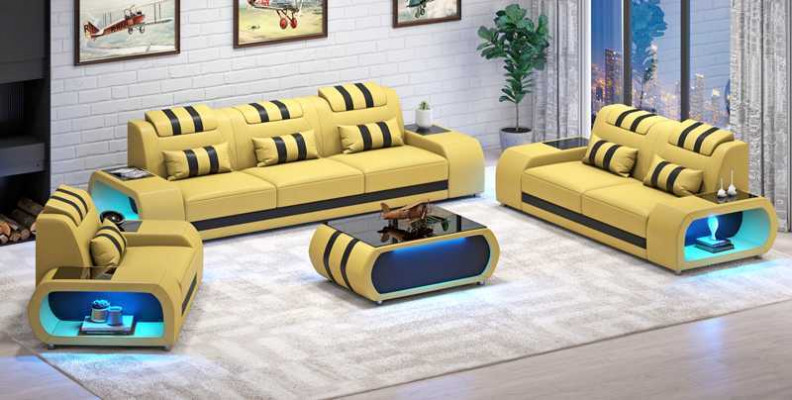 Couchgarnitur Zwëschesëtzer Ledersofas Sëtz Dreisëtzer 3tlg Schwaarz Set