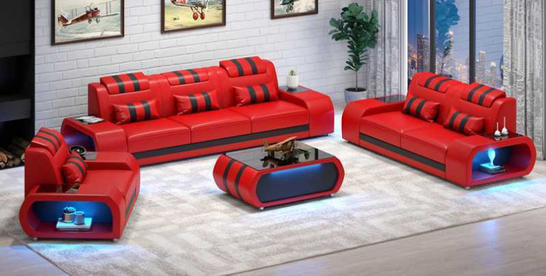 Couchgarnitur Zwëschesëtzer Ledersofas Sëtz Dreisëtzer 3tlg Schwaarz Set