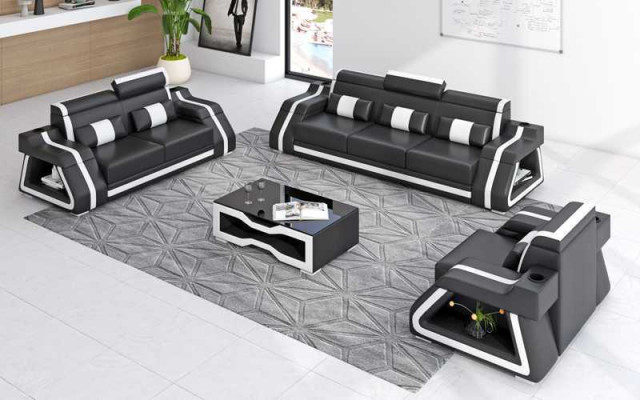 Ledersofaen Komplett Couch-Garnitur Sofagarnitur Sofa 3 Deeler Sofaen Giel