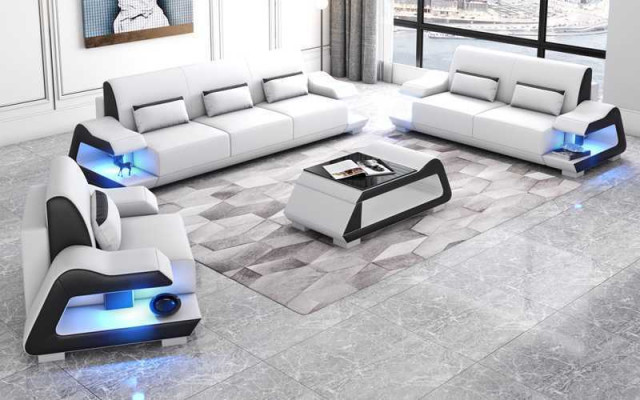 Canapé-Set Sofagarnitur Liederbéiser Sofa Komplett 3téig Wäiss Set 3+2+1