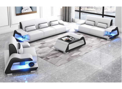 Canapé-Set Sofagarnitur Liederbéiser Sofa Komplett 3téig Wäiss Set 3+2+1