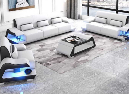 Canapé-Set Sofagarnitur Liederbéiser Sofa Komplett 3téig Wäiss Set 3+2+1