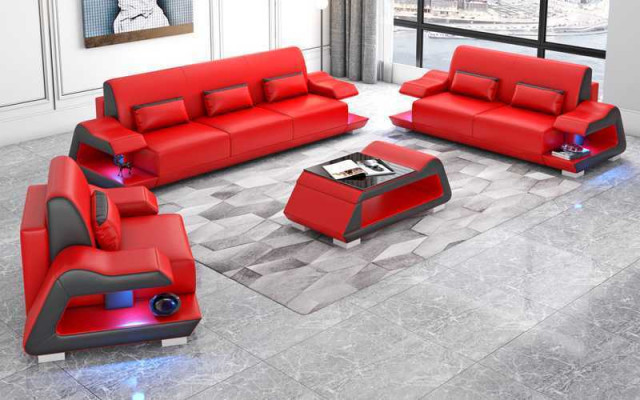 Canapé-Set Sofagarnitur Liederbéiser Sofa Komplett 3téig Wäiss Set 3+2+1