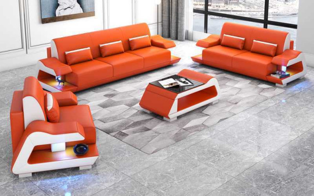 Canapé-Set Sofagarnitur Liederbéiser Sofa Komplett 3téig Wäiss Set 3+2+1