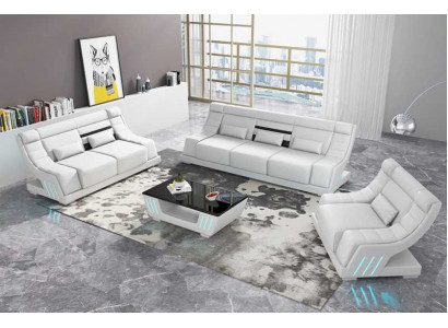 Sofagarnitur Luxus Komplette Couchgarnitur Wäiss Kënschtleer Sofakombinatioun 321