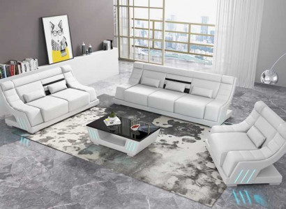 Sofagarnitur Luxus Komplette Couchgarnitur Wäiss Kënschtleer Sofakombinatioun 321