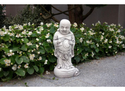 Buddha Figur Skulptur am Steenlook. Grouss Skulptur fir Gaartdekoratioun.