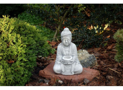 Buddha Skulptur an Steenoptik Grouss Skulptur fir de Gaart