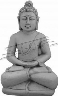 Buddha Skulptur an Steenoptik. Dekorativ Grouss Skulptur fir Gaart Figur