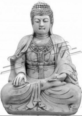 Buddha Skulptur an Steendekor. Grouss Figur Skulptur fir Gaart Dekorativ.