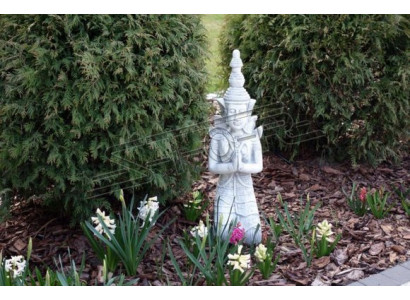 Buddha Skulptur a Steenoptik. Grouss Figur Skulptur fir Gäert Dekorativ.
