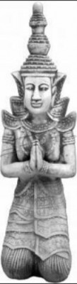 Buddha Skulptur a Steenoptik. Grouss Figur Skulptur fir Gäert Dekorativ.