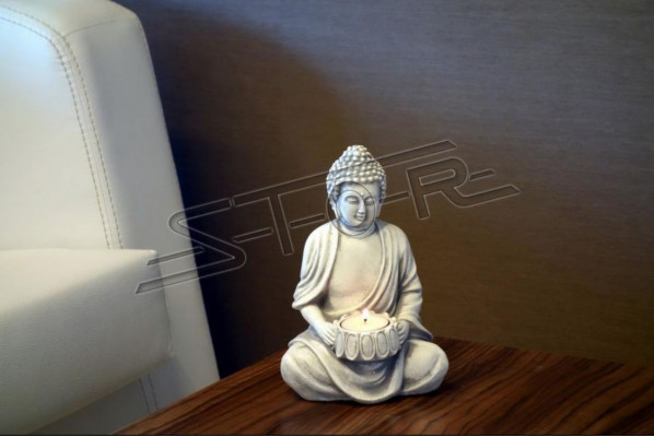 Buddha Skulptur Teelichter Käerzestänner Grouss Skulptur Gaart