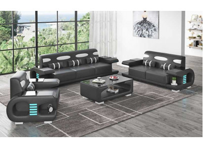 Couchgarnitur Sofagarnitur Liederdivanen Sofa Komplett 3tlg Schwaarz Set