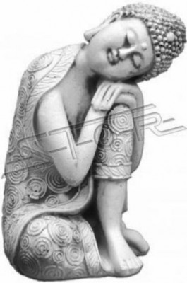 Dekorativ Buddha Skulptur a Steenoptik. Grouss Skulptur fir Gaart Figur.
