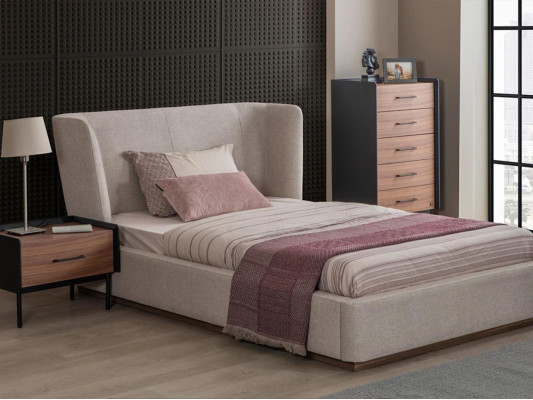 Design Komplett 4-teillegt Schlofzëmmer Bett Nuetsdësch Modern Komoud Nei
