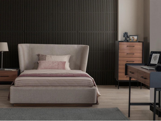 Design Komplett 4-teillegt Schlofzëmmer Bett Nuetsdësch Modern Komoud Nei