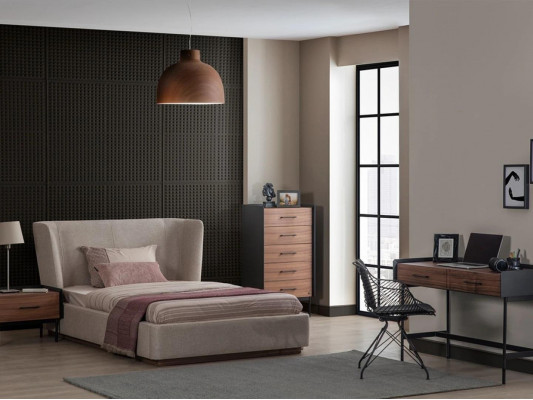 Design Komplett 4-teillegt Schlofzëmmer Bett Nuetsdësch Modern Komoud Nei