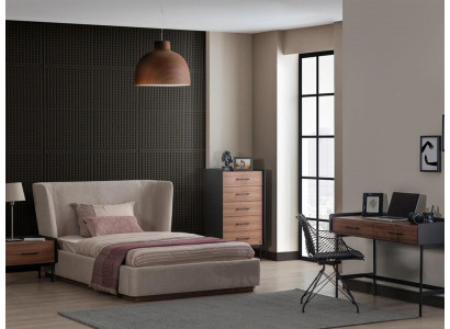 Design Komplett 4-teillegt Schlofzëmmer Bett Nuetsdësch Modern Komoud Nei
