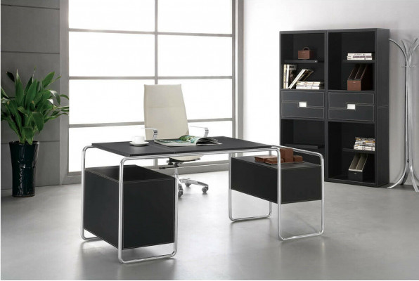 Design Luxus Miwwel 3-Deeler, Büroset Schreifdësch an 2x Akteschaf