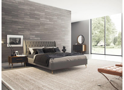 Design-Schlofkummer komplett 5-Stéck Bett 2x Nuetsdëscher Kommode mat Spigel
